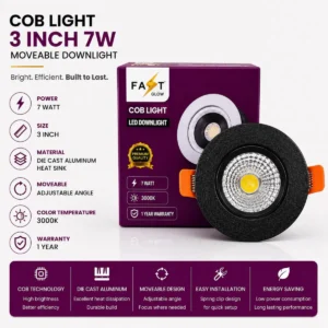 3-INCH 7W MOVEABLE COB DOWNLIGHT Black Body