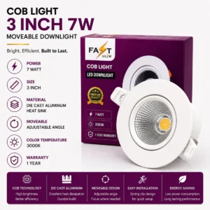 3-INCH 7W MOVEABLE COB DOWNLIGHT WHITE BODY