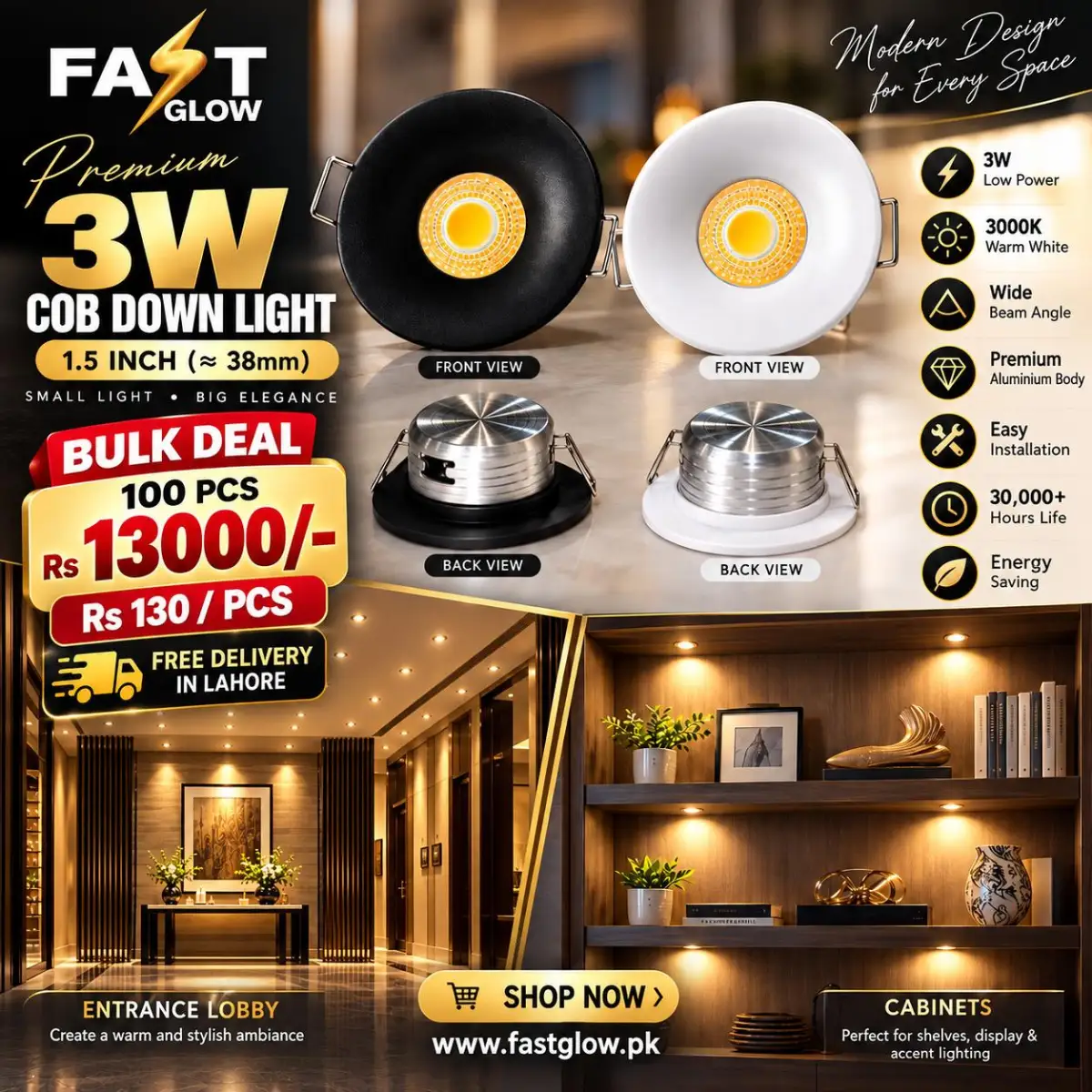 3W COB Down Light - 1.5 Inch