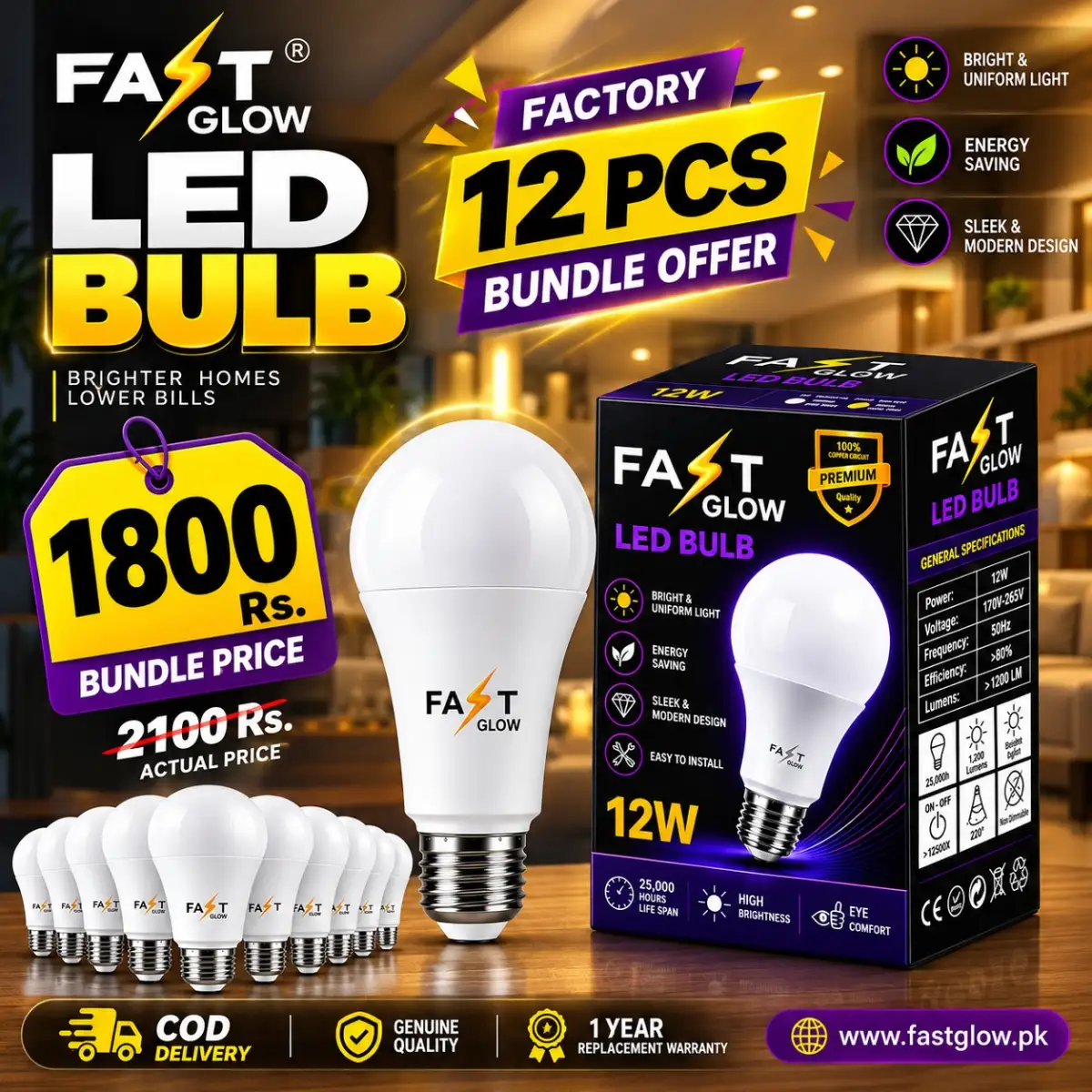 12W LED Bulb 12Pcs